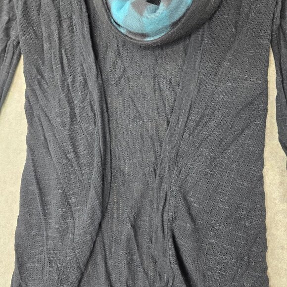 Black Open-Front Lightweight Cardigan With Blue & Black Plaid Infinity Scarf - Picture 3 of 9